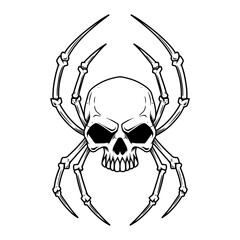 Illustration of skull with spider legs. Design element for poster,card, banner, sign, emblem. Vector illustration