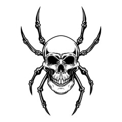 Illustration of skull with spider legs. Design element for poster,card, banner, sign, emblem. Vector illustration
