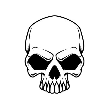 Illustration of smiling halloween skull. Design element for poster,card, banner, sign, emblem. Vector illustration