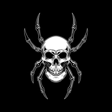 Illustration of skull with spider legs. Design element for poster,card, banner, sign, emblem. Vector illustration