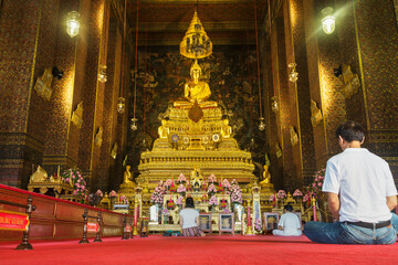 Fototapeta na wymiar principle Buddha image of the first grade royal monastery, Wat Phra Chetuphon or Wat Pho, highest class of Rajavaramahavihara, Bangkok, Thailand