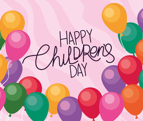 Happy childrens day with balloons vector design