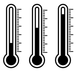 Thermometer silhouette illustration isolated on white. Autumnal black and white vector design. Weather measuring indicator black icon. Warm level scale. Temperature measurement autumn shape symbol.