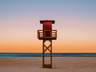 lifeguard tower at dawn, in Tarifa, Andalusia, Spain