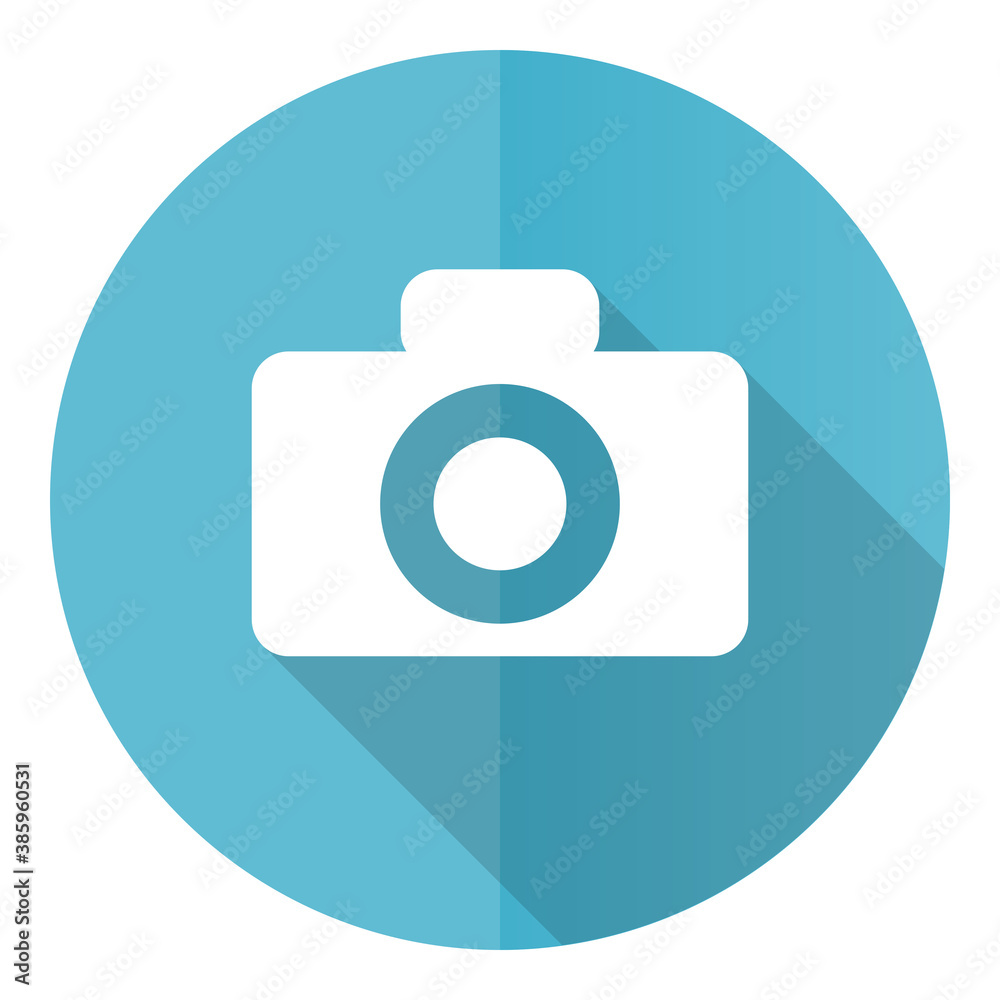 Leinwandbilder camera vector icon, flat design blue round web button isolated on white background