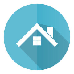 House, roof and window blue vector icon, flat design illustration in eps 10