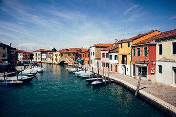 Fototapeta na wymiar Multi Colored houses of Murano Island, Venice, Italy 