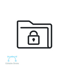 Protect documents or unlock folder icon. padlock Folder, secure encryption data, Block file secure. Private access directory line. Editable stroke Vector illustration Design on white background EPS10