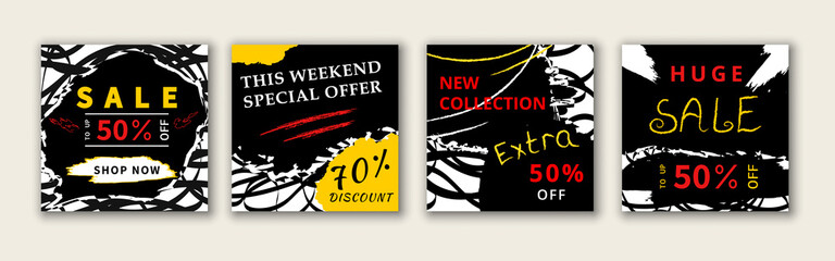 Grunge social media post template set. Editable modern sale banner design. Suitable for promotional web banner, social media post, mobile apps, posters and internet ads