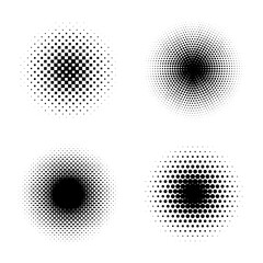 Set of black halftone circles. Pop art texture made of spots. Vector round dots gradient.