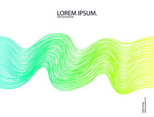 Vector abstract background with a glitch dynamic bright waves, lines. Wavy dynamic 10 eps background. Illustration suitable for cover, design, text, advertising banner. 