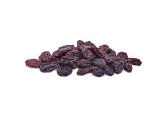 Dried raisins on white background.