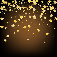 Yellow Christmas Stars Vector Brown Background. 