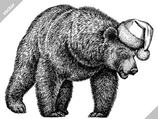 black and white linear paint draw bear vector illustration