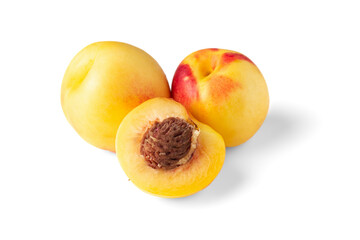 Ripe peaches isolated on white background