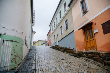 Medieval Vimperk town with castle in the national park and protected landscape area of Sumava, South Bohemia, Czech Republic