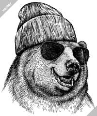 black and white linear paint draw bear vector illustration