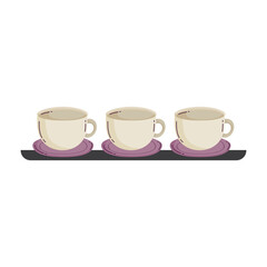 shelf with coffee cups on saucer isolated icon style