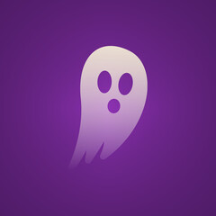 Halloween Transparent White Ghost Flying With Purple Background Illustration