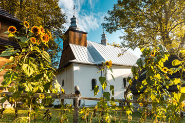 Lopienka Church near Bieszczady Mountains in Poland. Beautiful Architecture in Majestic Landscape