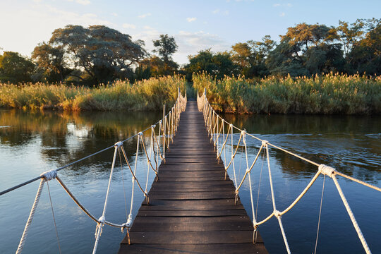Wooden bridge over the Okavango river