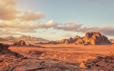 Red Mars like landscape in Wadi Rum desert, Jordan, this location was used as set for many science fiction movies - Powered by Adobe