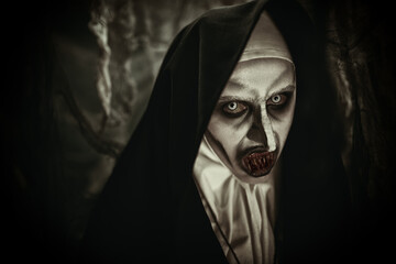 Fototapeta na wymiar terrible bloodthirsty nun