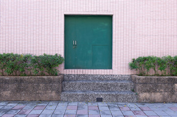 sidewalk by street wall & door