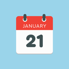 Icon day date 21 January, template calendar page