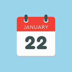 Icon day date 22 January, template calendar page