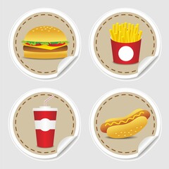 stickers set of cartoon vector food icons isolated