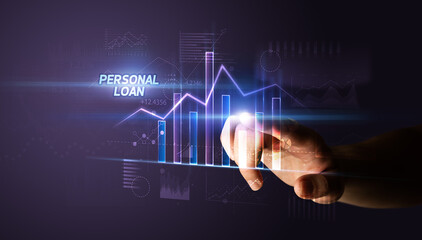 Hand touching PERSONAL LOAN button, business concept