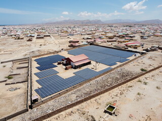 solar hybrid power plant in somalia, africa - drone aerial photo