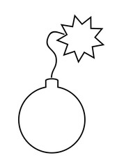 Outline bomb icon. Black bomb symbol with a lit fuse isolated.
