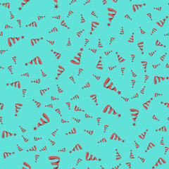 Seamless pattern red Christmas tree made from ribbons. New year vector background illustration