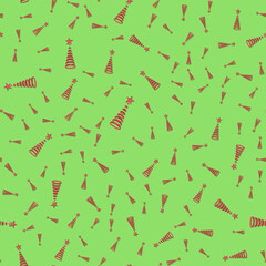 Seamless pattern red Christmas tree made from ribbons. New year vector background illustration