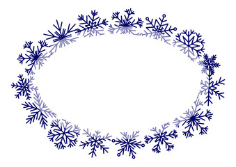 Oval frame with blue snowflakes on a white - natural background for Christmas and New Year winter design