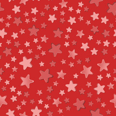 3D seamless pattern with volumetric red stars on a red background. Abstract stars background. Vector illustration