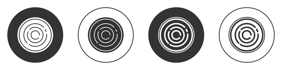 Black Checker game chips icon isolated on white background. Circle button. Vector.