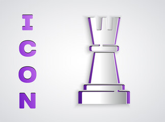 Paper cut Chess icon isolated on grey background. Business strategy. Game, management, finance. Paper art style. Vector.