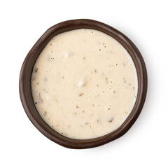 Bowl with mushrooms sauce