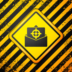 Black Mail and e-mail icon isolated on yellow background. Envelope symbol e-mail. Email message sign. Warning sign. Vector.