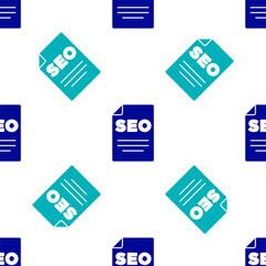 Blue SEO optimization icon isolated seamless pattern on white background. Vector.