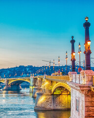 Fototapeta na wymiar Margaret Bridge with a colorful sunset, Budapest, Hungary