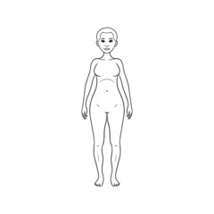 monochrome illustration of a woman from the front. Anatomy, cartoon, avatar.