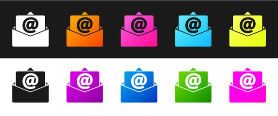 Set Mail and e-mail icon isolated on black and white background. Envelope symbol e-mail. Email message sign. Vector.