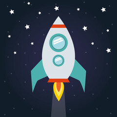 Space rocket on starry background vector design