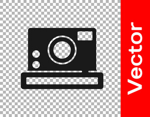 Black Photo camera icon isolated on transparent background. Foto camera icon. Vector.