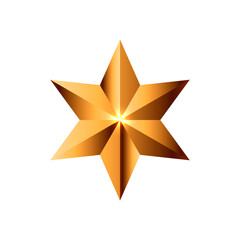 Realistic golden star. Christmas star icon. Design element for holiday. Vector illustration isolated on white background.