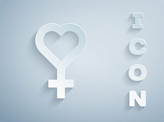 Paper cut Female gender symbol icon isolated on grey background. Venus symbol. The symbol for a female organism or woman. Paper art style. Vector.